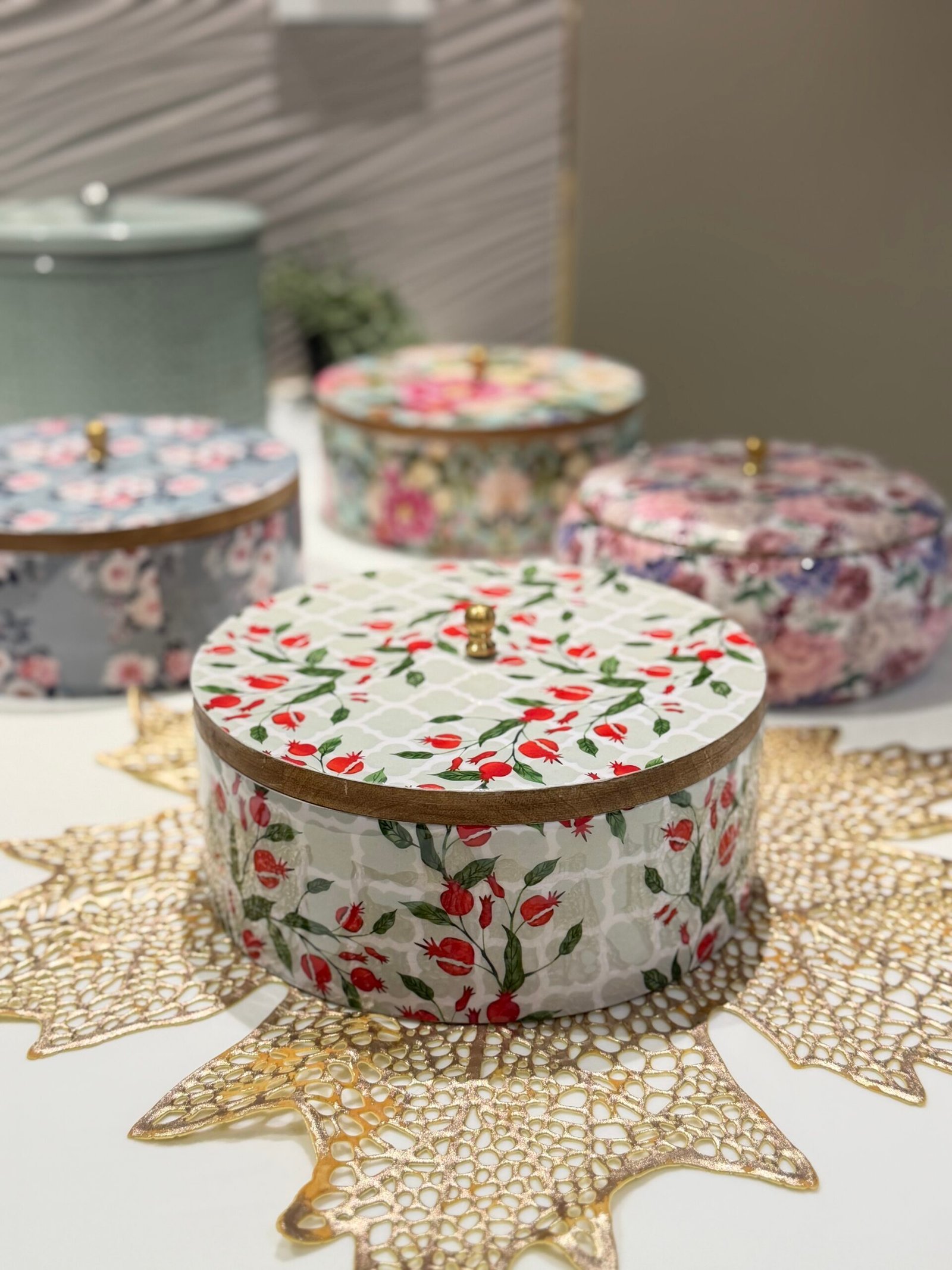 Pomegranate Bloom Wooden Roti Box