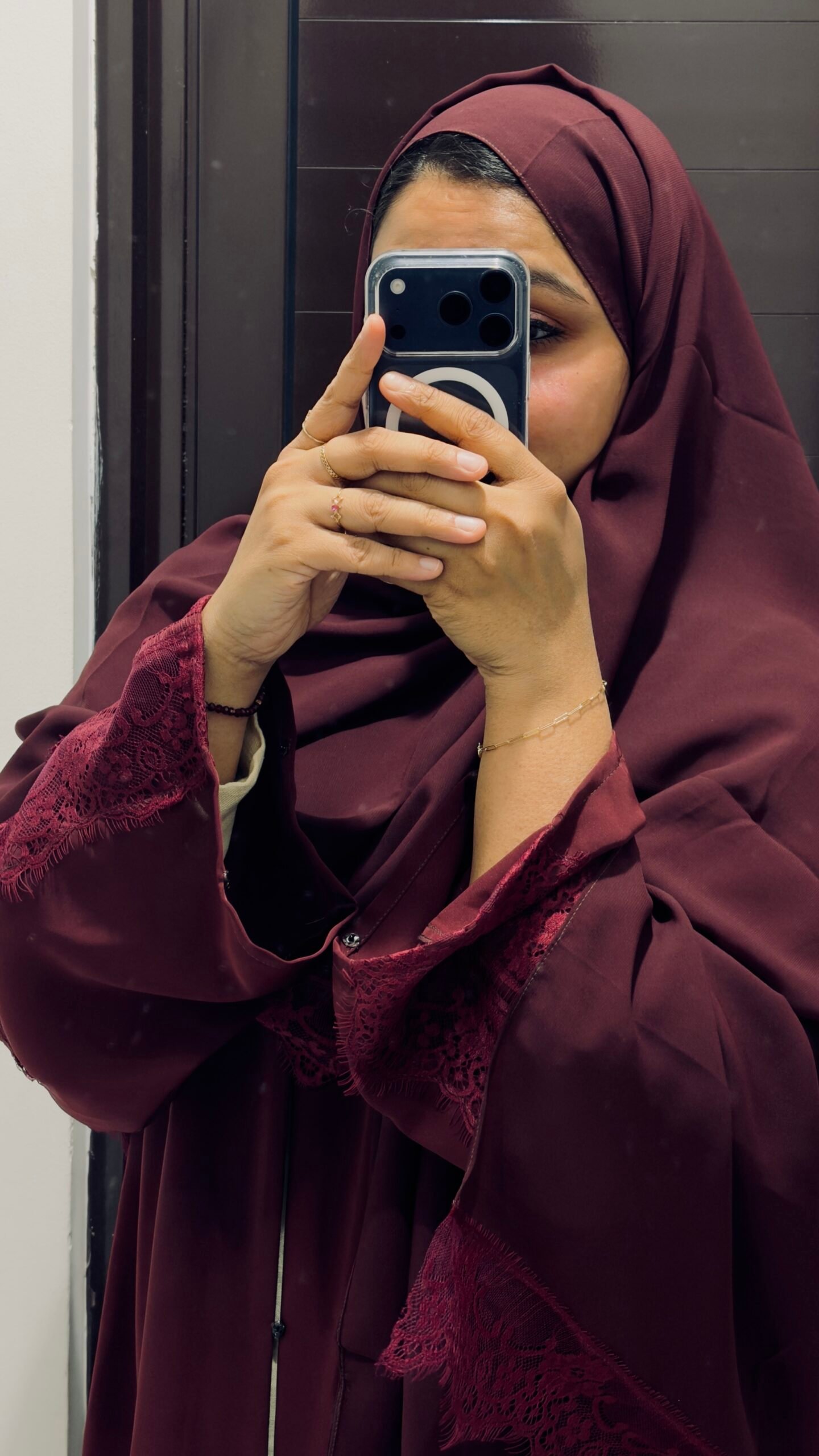 Maroon Abaya with Lace - Image 2