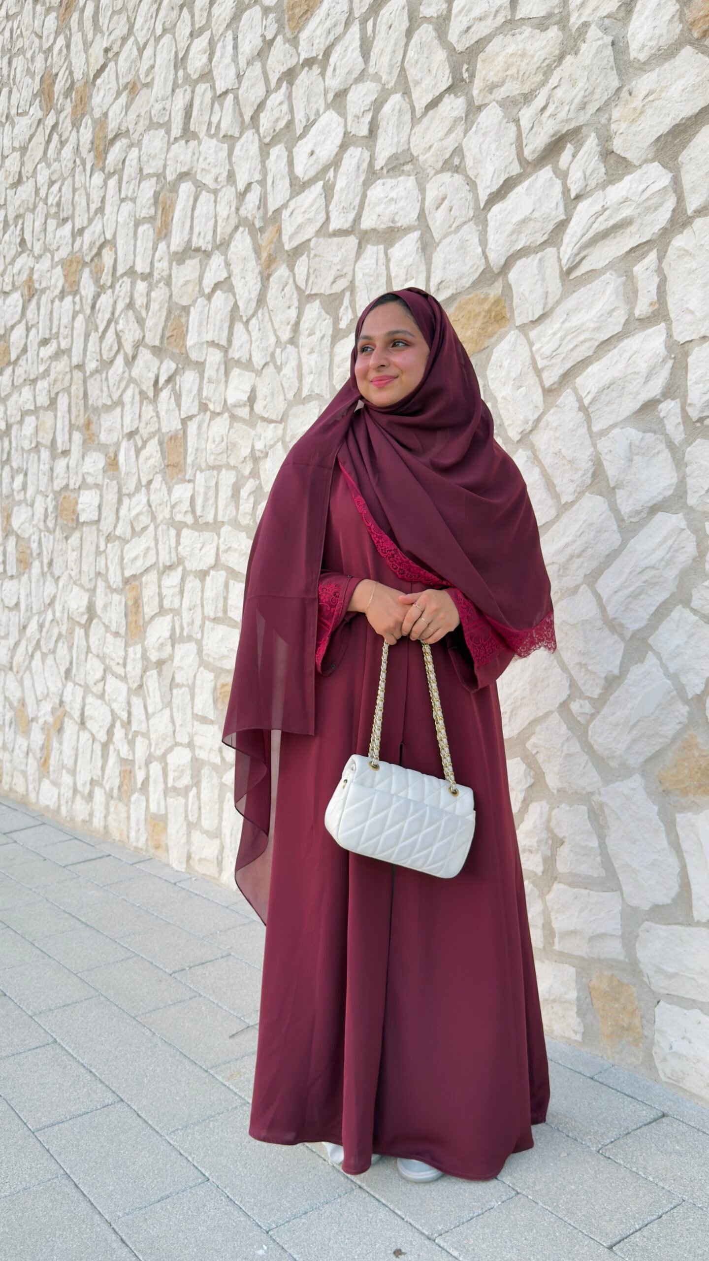 Maroon Abaya with Lace - Image 3