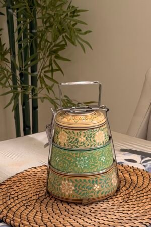 Bagh-e-Gul (Green & Gold) Three-Tier Tiffin Box