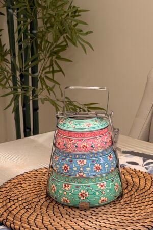 Gulnaar (Pink, Turquoise & Green) Three-Tier Tiffin Box