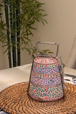 Gulbahar (Peach & Pink) Three-Tier Tiffin Box