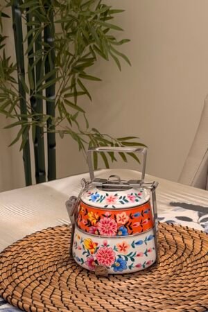 Rangrez (Orange Floral) Two-Tier Tiffin Box