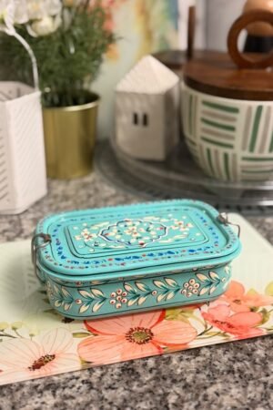 Turquoise - One Tier Rectangular Tiffin Box w Inside Partition