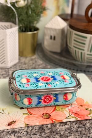 Light Blue - One Tier Rectangular Tiffin Box w Partition
